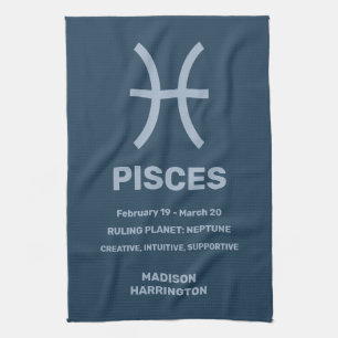 Custom Name / Text Zodiac Sign Pisces Tea Towel