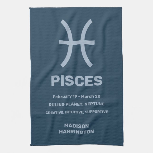 Custom Name / Text Zodiac Sign Pisces Tea Towel (Vertical)