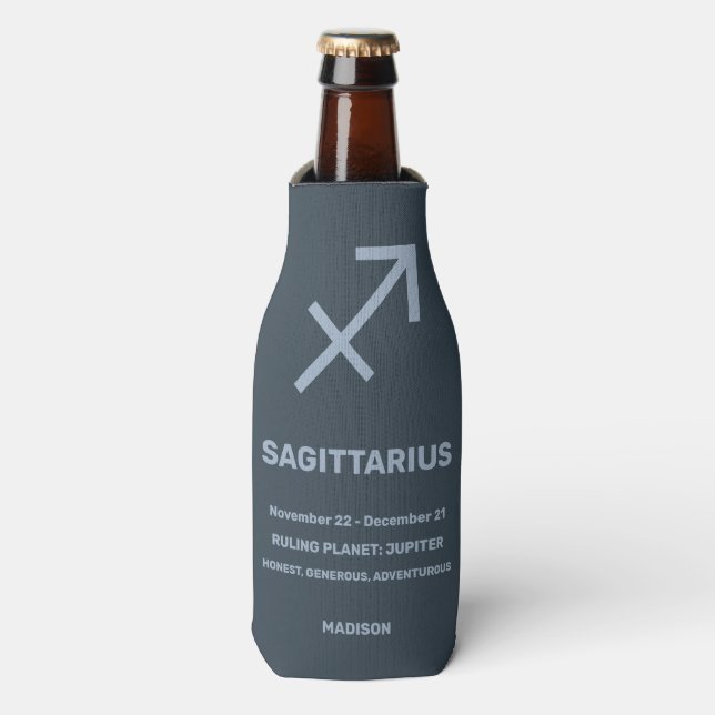 Custom Name / Text Zodiac Sign Sagittarius Bottle Cooler (Bottle Front)