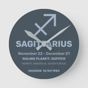Custom Name / Text Zodiac Sign Sagittarius Round Clock