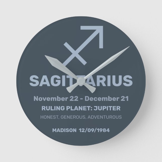 Custom Name / Text Zodiac Sign Sagittarius Round Clock (Front)