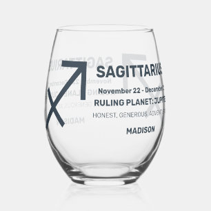 Custom Name / Text Zodiac Sign Sagittarius Stemless Wine Glass