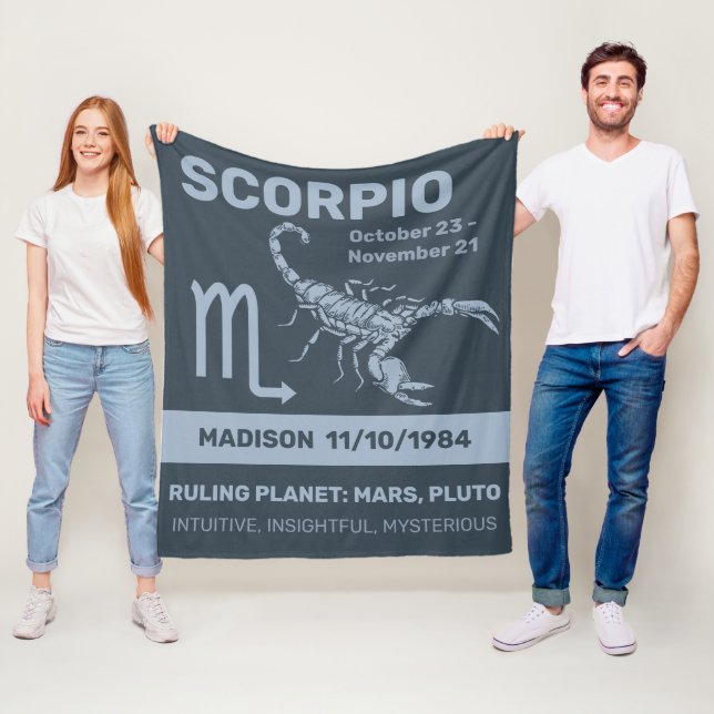 Custom Name / Text Zodiac Sign Scorpio Fleece Blanket (In Situ)