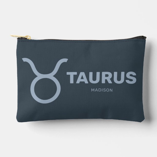 Custom Name / Text Zodiac Sign Taurus Accessory Pouch (Front)