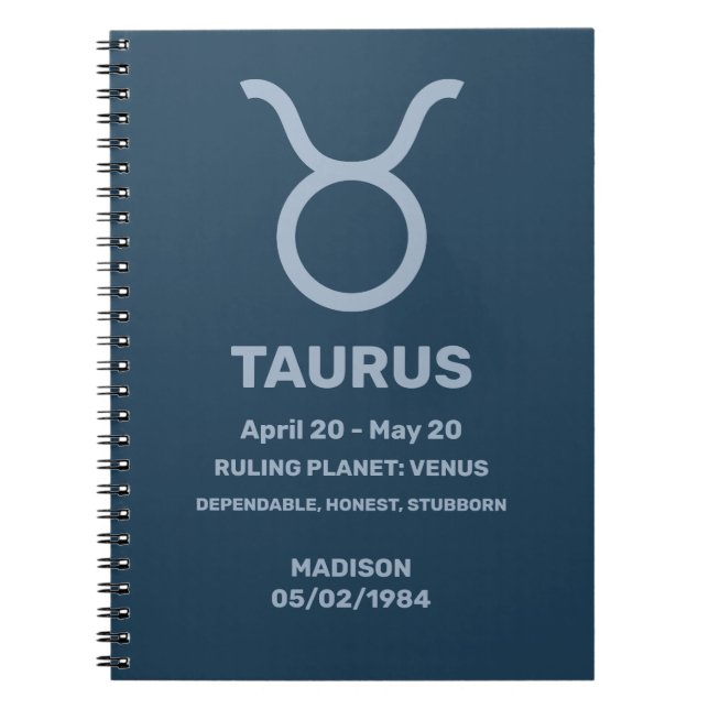 Custom Name / Text Zodiac Sign Taurus Notebook (Front)