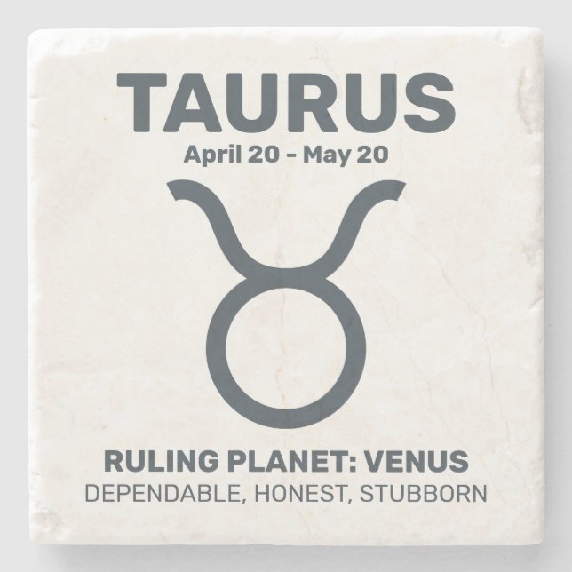 Custom Name / Text Zodiac Sign Taurus Stone Coaster (Front)