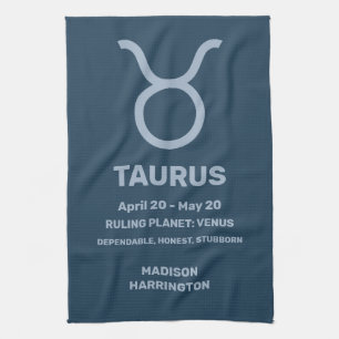 Custom Name / Text Zodiac Sign Taurus Tea Towel