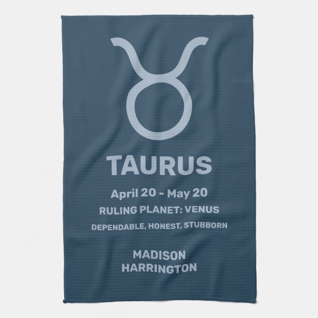 Custom Name / Text Zodiac Sign Taurus Tea Towel (Vertical)
