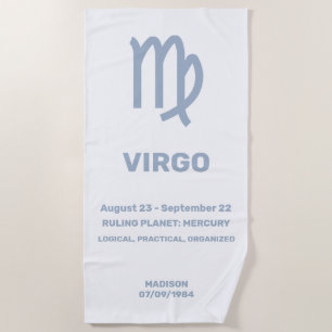Custom Name / Text Zodiac Sign Virgo Beach Towel