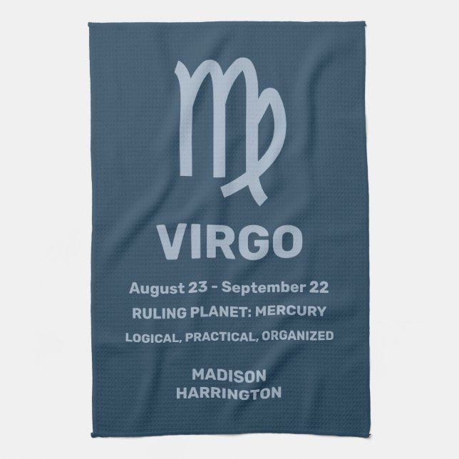 Custom Name / Text Zodiac Sign Virgo Tea Towel (Vertical)