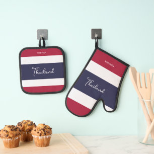 Custom Name Thailand Colours Oven Mitt & Pot Holder Set