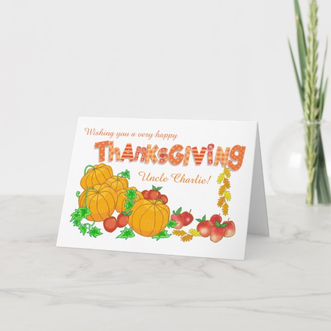 Custom Name Thanksgiving Pumpkins and Apples Holiday Card (Front)