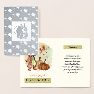 Custom Name Thanksgiving Real Foil Cards for kids