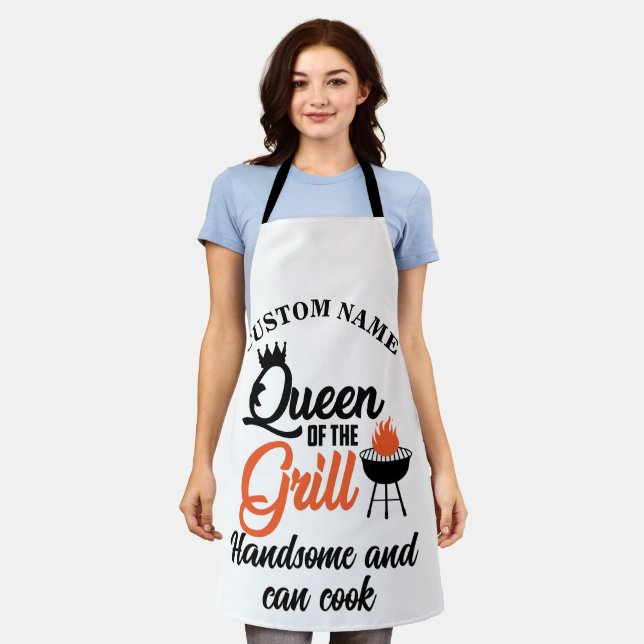 Custom name The queen of the grill chef Apron (Worn)