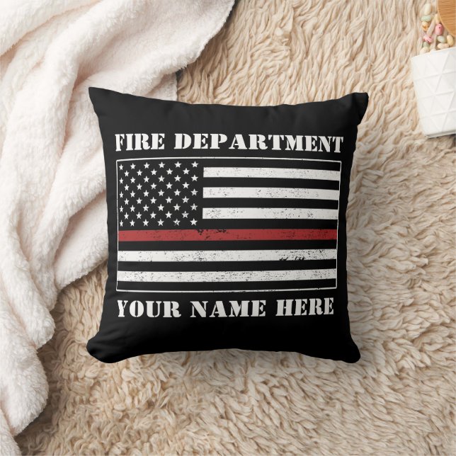 Custom Name Thin Red Line Flag Proud Firefighter Cushion (Blanket)