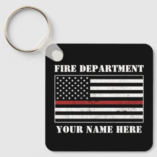 Custom Name Thin Red Line Flag Proud Firefighter Key Ring
