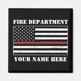 Custom Name Thin Red Line Flag Proud Firefighter Magnet