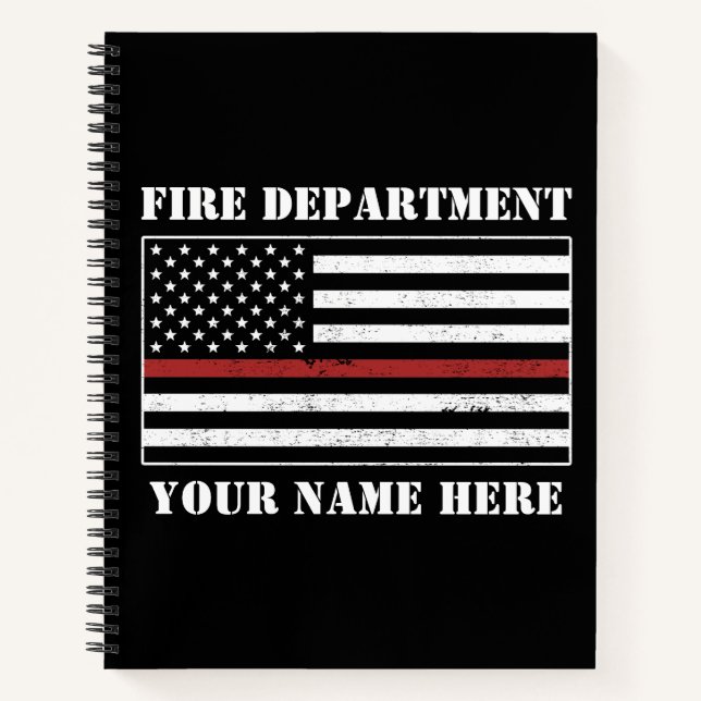Custom Name Thin Red Line Flag Proud Firefighter Notebook (Front)