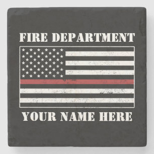 Custom Name Thin Red Line Flag Proud Firefighter Stone Coaster