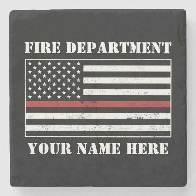 Custom Name Thin Red Line Flag Proud Firefighter Stone Coaster (Front)