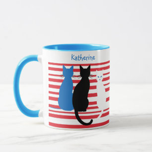 Custom Name Three Cats Stripe Mug