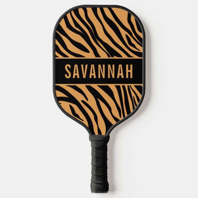 Custom Name Tiger Animal Print Pattern Classic Pickleball Paddle (Front)
