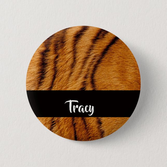 Custom name tiger skin 6 cm round badge (Front)