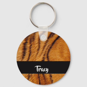 Custom name tiger skin key ring