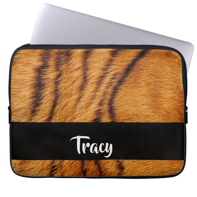 Custom name tiger skin laptop sleeve (Front)