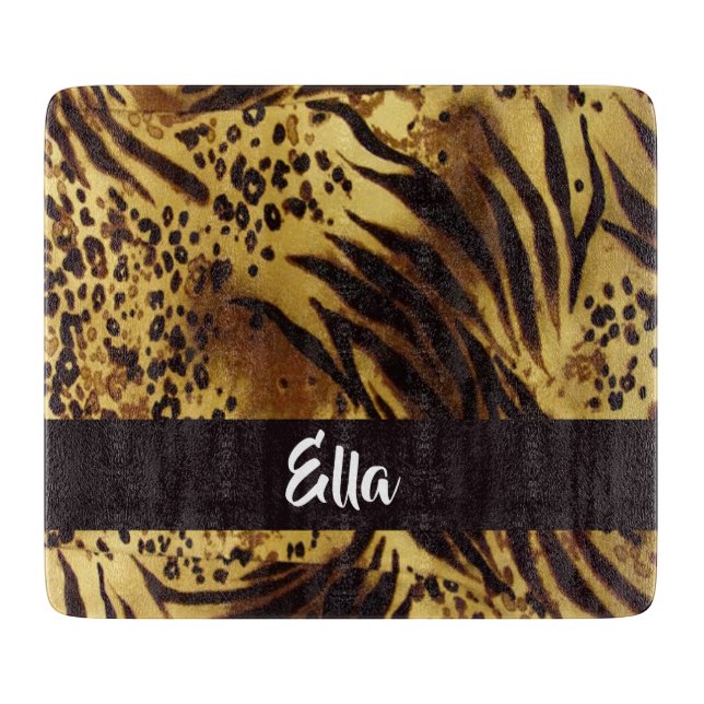 Custom name tiger skin print cutting board (Front)