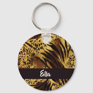 Custom name tiger skin print key ring
