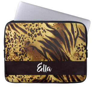 Custom name tiger skin print laptop sleeve