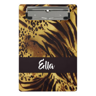Custom name tiger skin print mini clipboard