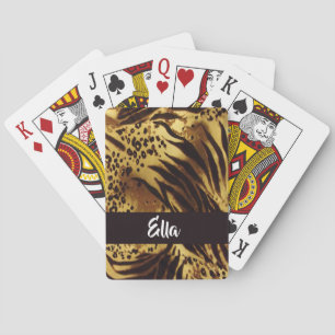 Custom name tiger skin print playing cards