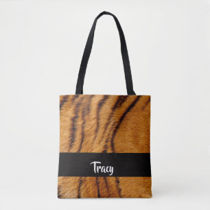 Custom name tiger skin tote bag
