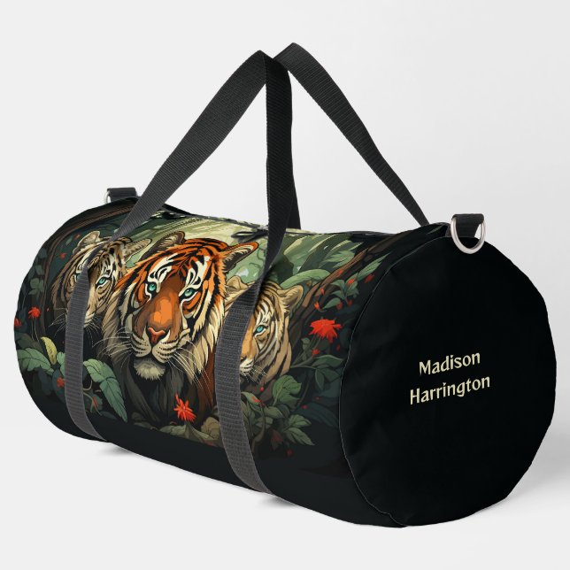 Custom Name Tigers Illustration Duffle Bag (Left Corner)
