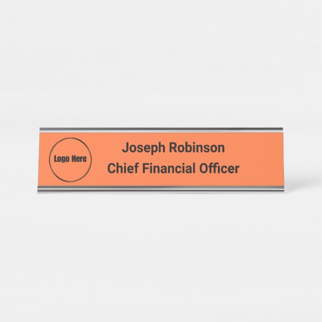 Custom Name Title Logo Burnt Orange Desk Name Plate (Front)