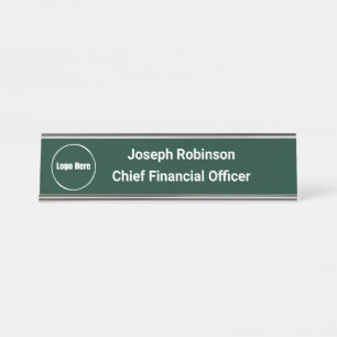 Custom Name Title Logo Dark Green Desk Name Plate