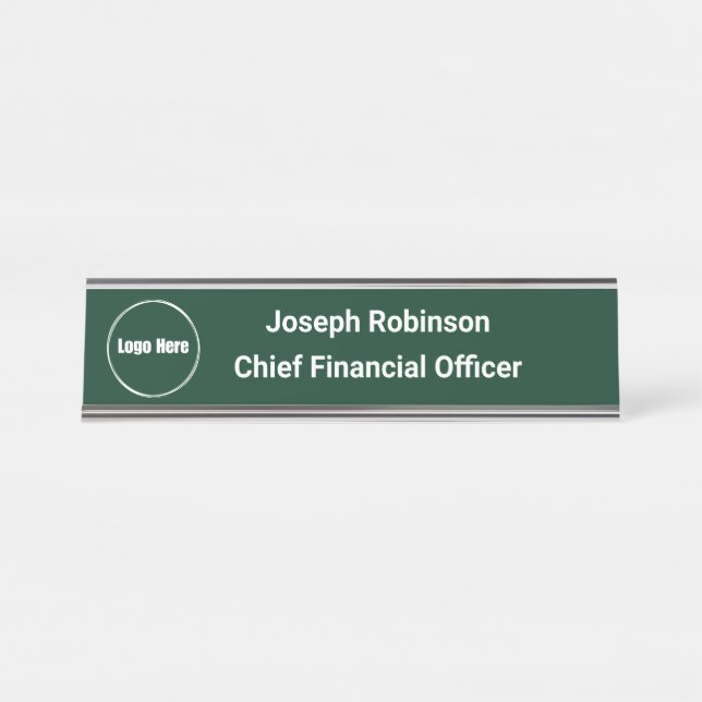 Custom Name Title Logo Dark Green Desk Name Plate (Front)