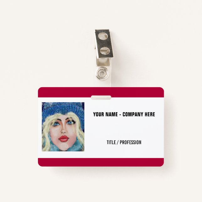 Custom Name Title Photo Logo Business Badge ID Badge (Front with Clip)