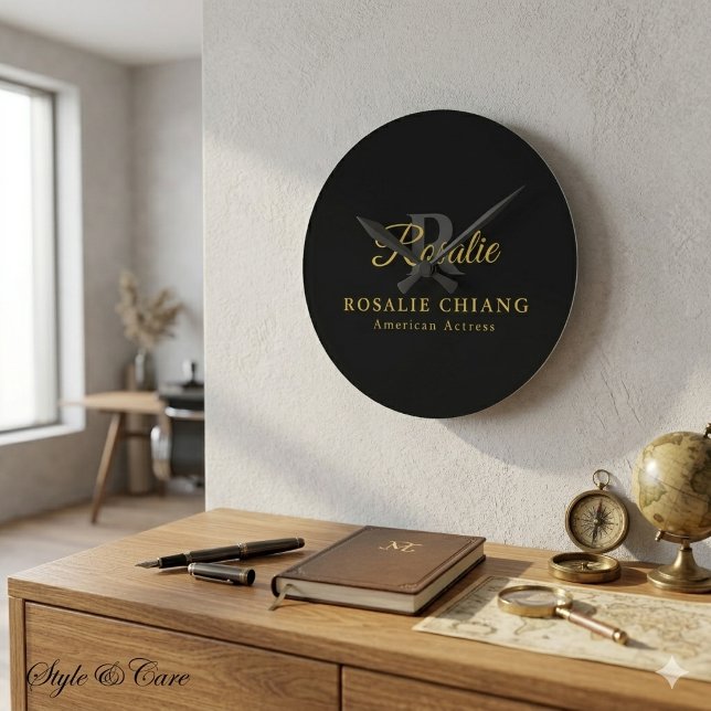 Custom Name & Title Round Clock with Monogram (Custom Name & Title Round Clock with Monogram)