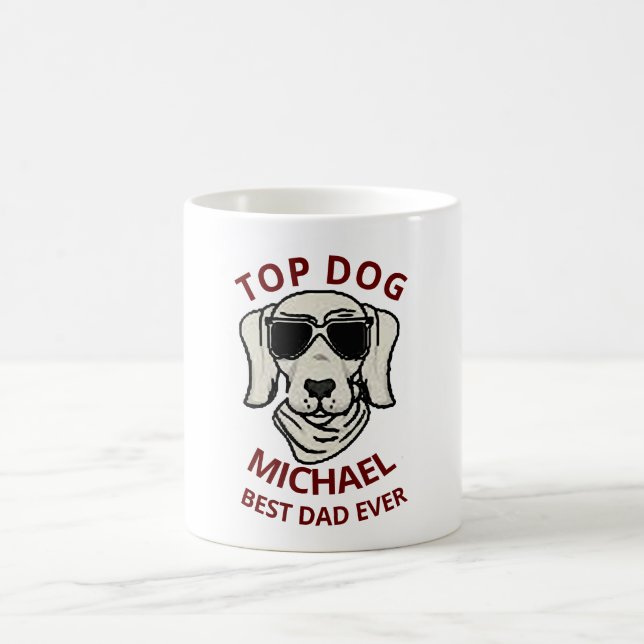 Custom Name Top Dog Dad Father's Day Coffee Mug (Center)