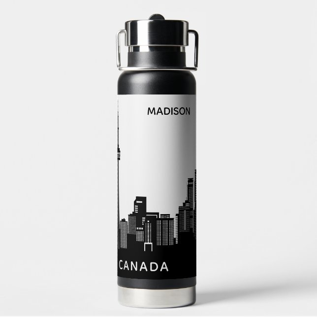 Custom Name Toronto Silhouette Water Bottle (Back)