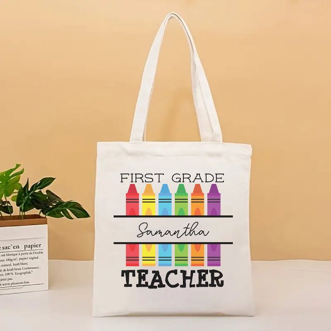 Custom Name Tote Bag Gift for First Grade Teacher (first grade tote bag, second grade tote bag, teacher tote bag, custom name tote, personalized tote)
