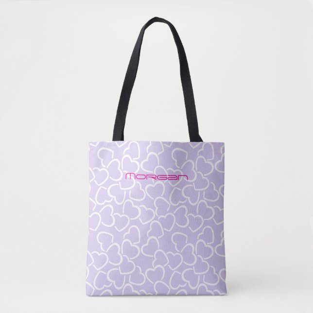 Custom Name Tote Bag with Heart Pattern (Front)