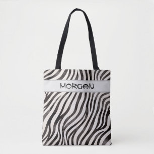 Custom Name Tote Bag - Zebra Stripe Pattern
