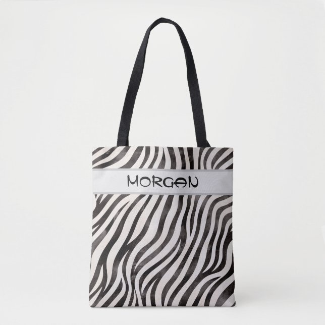 Custom Name Tote Bag - Zebra Stripe Pattern (Front)