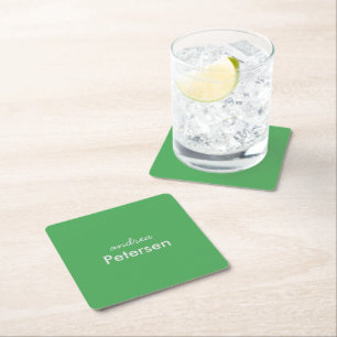 Custom name trendy modern minimalist square paper coaster