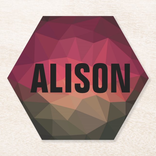 Custom name trendy ombre geometric paper coaster (Front)