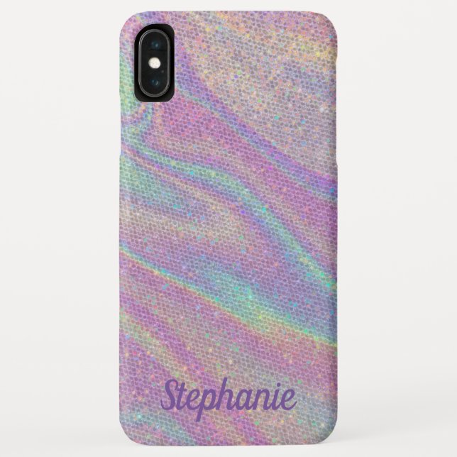 Custom Name Trendy Rainbow Glitter Texture Apple Case-Mate iPhone Case (Back)